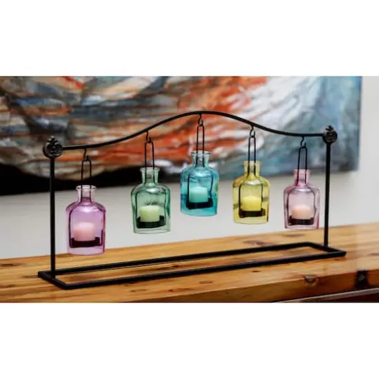 24" Multicolored Iron Coastal Candle Holder Lantern {3}