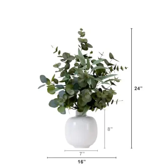 24" Artificial Green Eucalyptus Leaves Arrangement with Ceramic Planter {3}