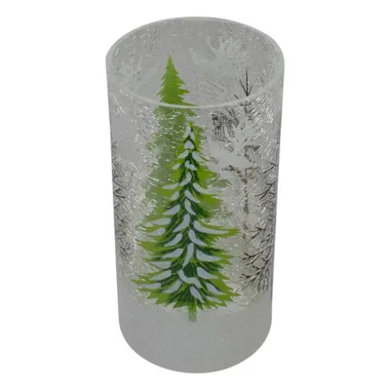 8" Hand Painted Christmas Pine Trees Flameless Glass Candle Holder {5}