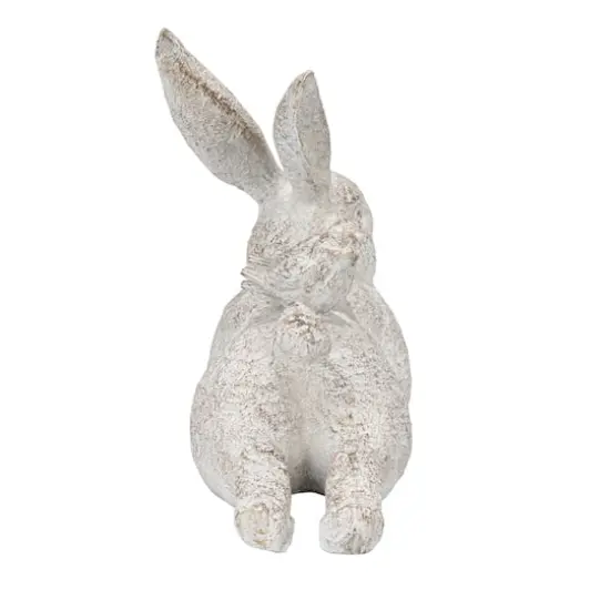 Hello Honey&reg; 16.5" Decorative Resting Rabbit with Birds Figurine White {7}