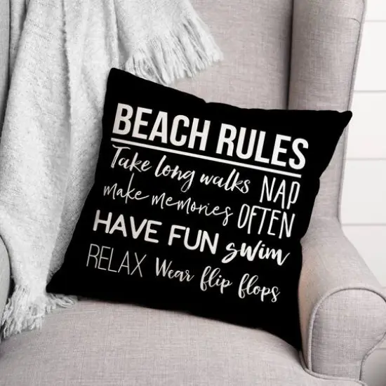 Beach Rules Throw Pillow Black {3}