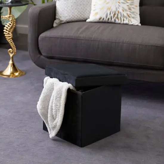 17" Modern Fabric Storage Stool Black {7}