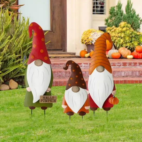 Glitzhome&reg; Gnome Family Metal Yard Stake or Standing D&eacute;cor Set {11}