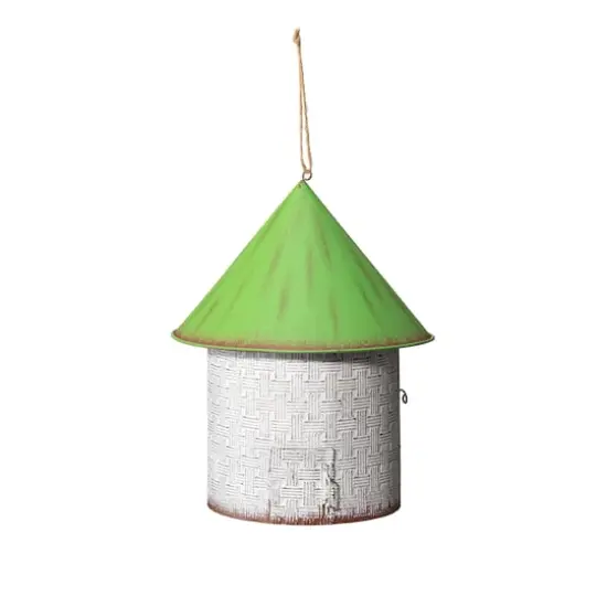 Glitzhome&reg; 11" Distressed Metal Birdhouse with 3D Flowers & Butterfly {6}