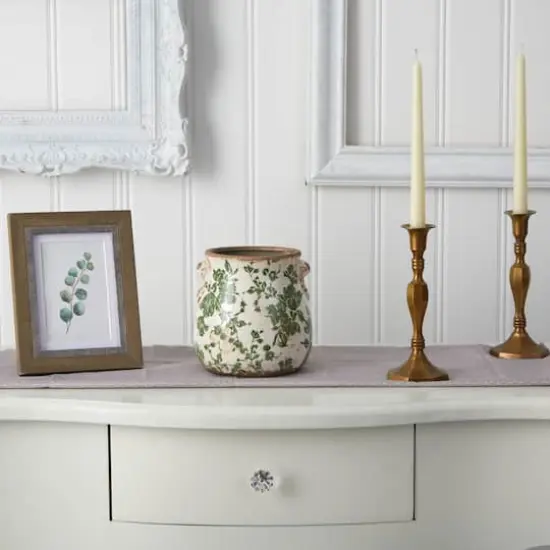 6.5" Tuscan Ceramic Green Scroll Planter {4}