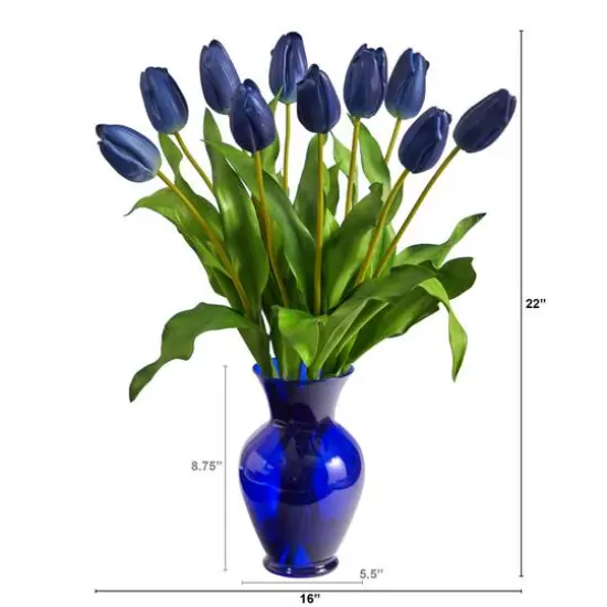 22" Blue Dutch Tulip Arrangement in Blue Vase {3}