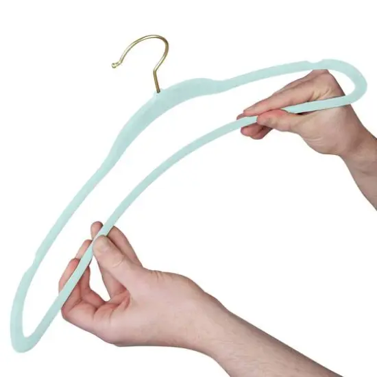 Simplify Super Slim Velvet Hangers with Gold Hook, 10ct. Pool Blue {5}