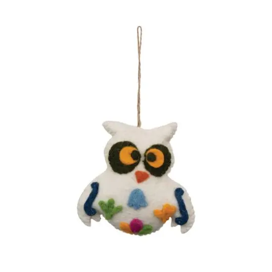 Hello Honey&reg; 5" Multicolor Wool Felt Owl Ornament with Applique {1}