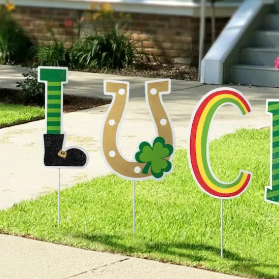 Glitzhome&reg; Set of 5 St. Patrick's Metal "Lucky" Yard Stake {4}