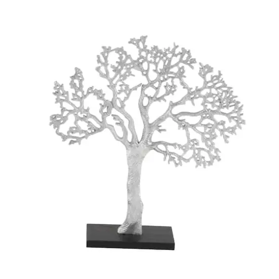 19" Silver Aluminum & Wood Tree-Inspired Contemporary Sculpture {3}