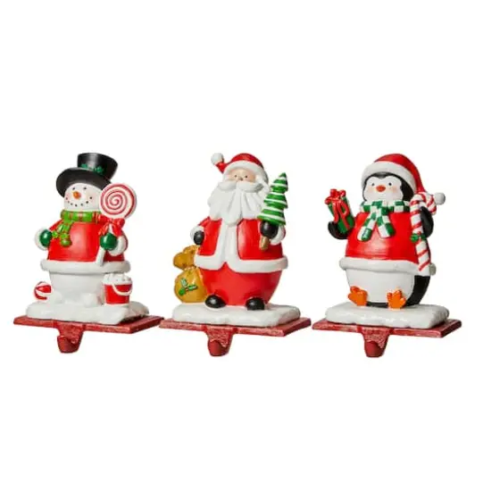 Glitzhome&reg; 7" Santa, Snowman & Penguin Stocking Holder Set {7}