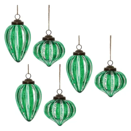 Green Ribbed Crackle Glass Ornament Set {4}