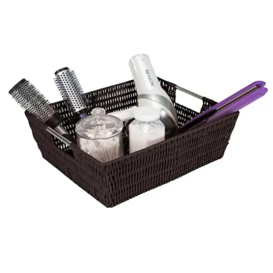Simplify Chocolate Shelf Storage Rattan Tote Basket {4}