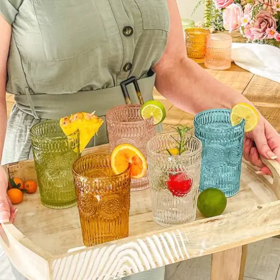 Kate Aspen&reg; 13oz. Vintage Textured Aqua Blue Drinking Glasses, 6ct. {6}