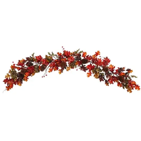 6ft. Autumn Maple Leaves, Berry & Pinecones Fall Garland {1}