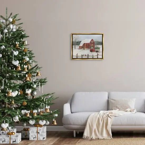 Stupell Industries Snowy Holiday Tree Farm Landscape Framed Floater Canvas Wall Art Gold {3}