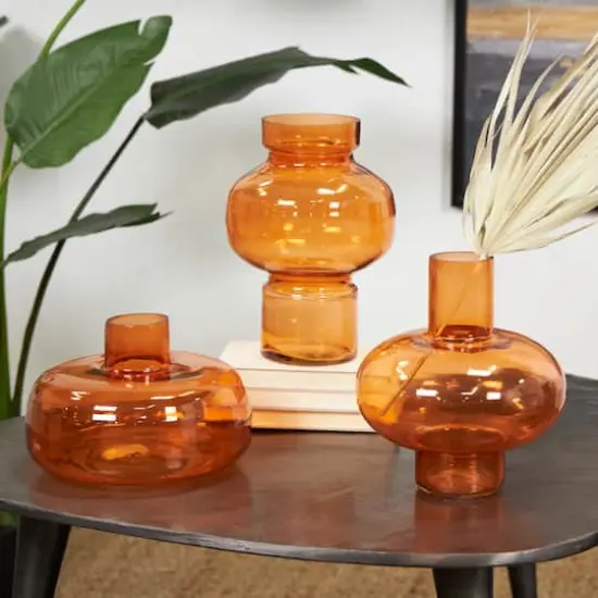 Orange Glass Rounded Vase Set {3}