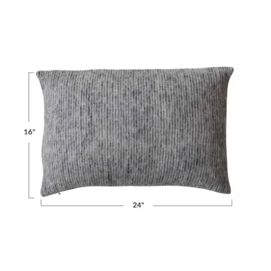 Hello Honey&reg; 24" Gray Brushed New Zealand Wool Striped Lumbar Pillow {4}