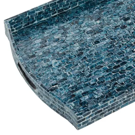 Blue Wood Coastal Tray Set {5}