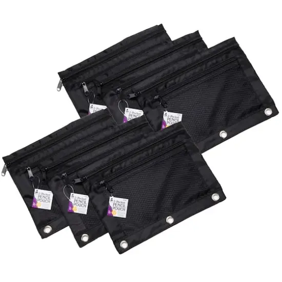 Charles Leonard Black 2 Pocket Pencil Pouches, 6ct. {1}