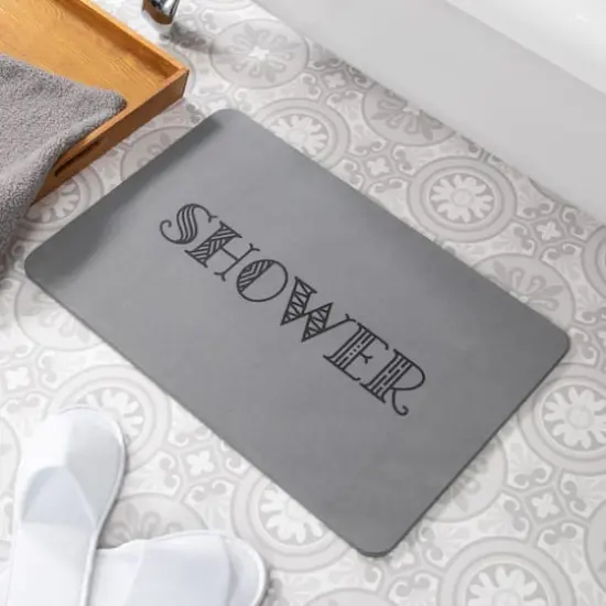 FloorPops Gray Shower Stone Non-Slip Bath Mat {3}