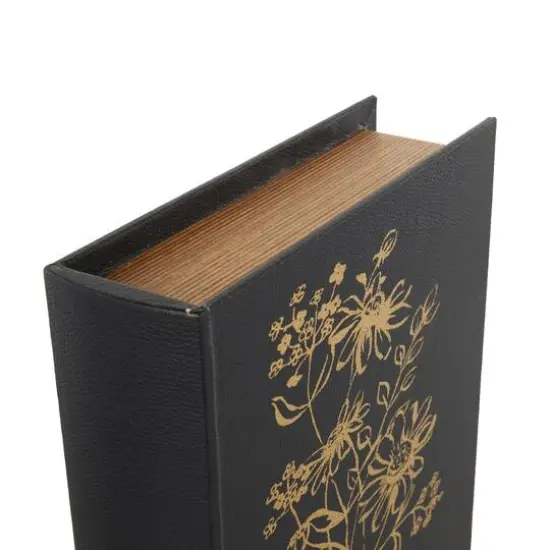 Black & Gold Faux Leather Floral Faux Book Storage Decorative Box Set {7}