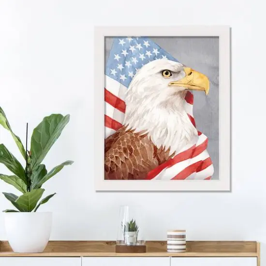 Patriotic Eagle White Framed Canvas {3}