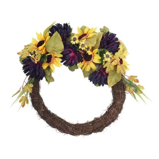 20"Sunflower & Mum Summer Wreath {1}