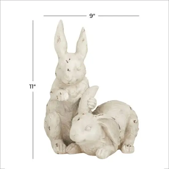 White Farmhouse Rabbits Garden Sculpture, 8" x 9" x 11" {7}