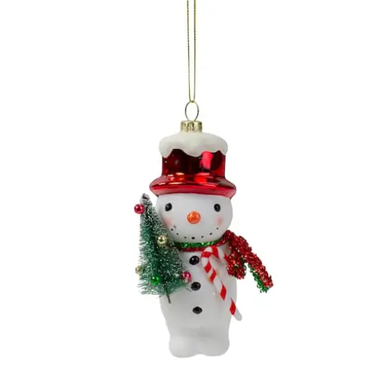 5.5" White & Red Glass Snowman Christmas Ornament {1}