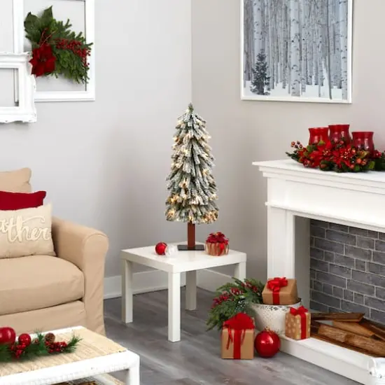 3ft. Pre-Lit Flocked Grand Alpine Artificial Christmas Tree, Clear LED Lights {7}