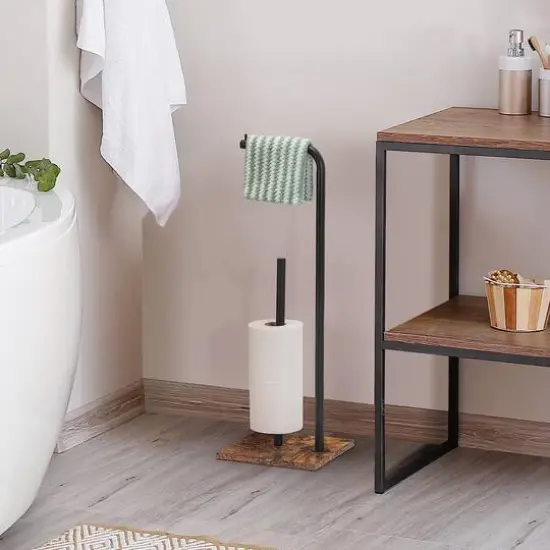 Black Freestanding Metal Toilet Paper Holder Stand {6}