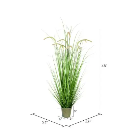 4ft. Artificial Green Grass & Cattails in Iron Pot {3}