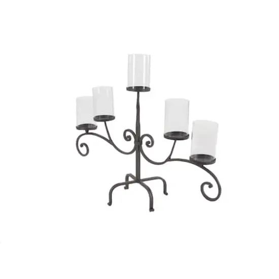Traditional Black Metal and Glass 5-Light Candelabra, 21" x 36" x 13" {3}