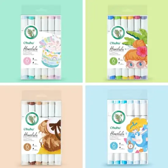 Ohuhu&reg; Honolulu Brush & Chisel Dual Tip Blue Tones Marker Set {6}