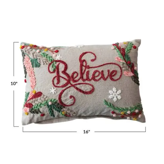 Hello Honey&reg; Snowflakes & Foliage Believe Cotton Chambray Embroidered Lumbar Pillow {4}