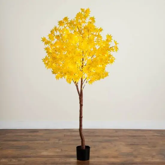 6ft. Pre-Lit Yellow Autumn Maple Artificial Fall Tree with 350 Warm White LED Lights {8}