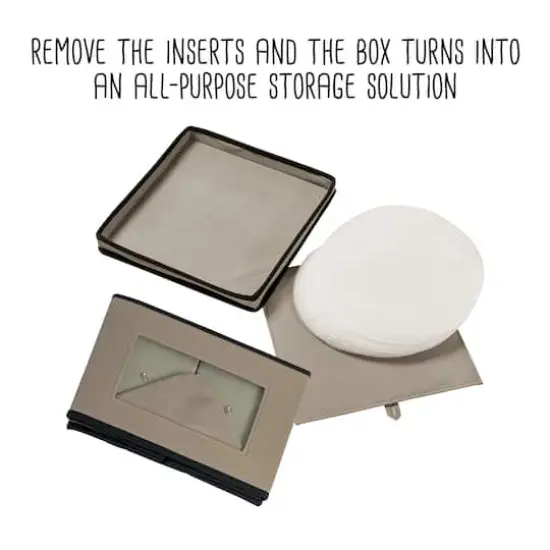 Honey Can Do 12" Canvas Square Stemware and More Storage Box with Lid Gray {5}