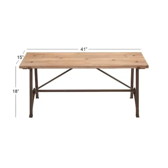 3.5ft. Beige Chinese Fir and Metal Industrial Bench {5}