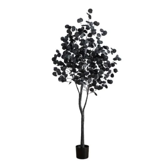 6ft. Pre-Lit Artificial Halloween Black Eucalyptus Tree with 300 Orange & Purple LED Lights {1}