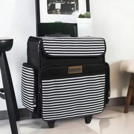 Everything Mary Black & White Stripe Rolling Scrapbook Storage Tote {1}