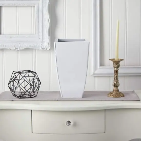 13" White Tapered Square Metal Planter {4}