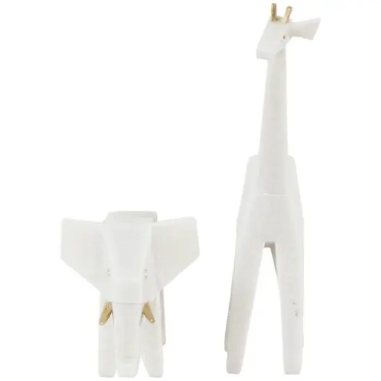 White Polystone Elephant & Giraffe Cubist Inspired Sculpture Set {10}