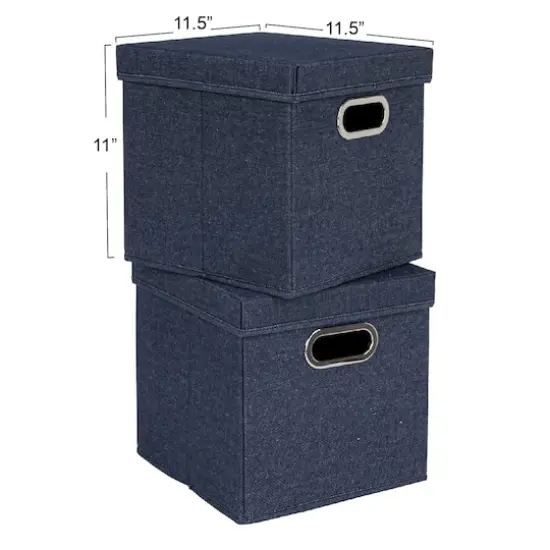Household Essentials 11.5" Denim Blue Collapsible Cotton Blend Cube Storage Box with Lid, 2ct. {5}