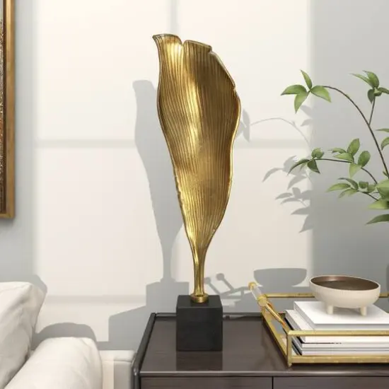 39.75" Gold Aluminum Textured Abstract Leaf Sculpture D&eacute;cor {3}