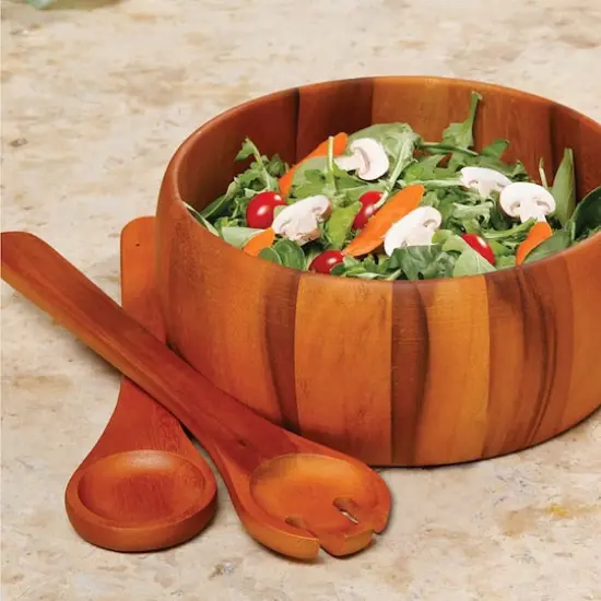 Gibson Home Laroda 3-Piece Brown Wood Salad Bowl Set {3}
