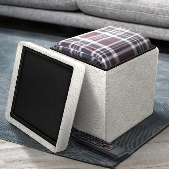 Sorbus Teddy Storage Ottoman Cube White {3}