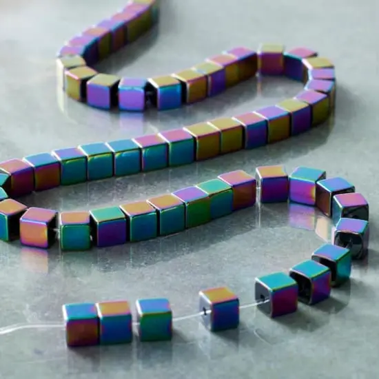 Multicolor Iridescent Hematite Square Beads, 4mm by Bead Landing&trade; {3}