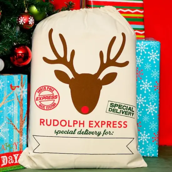 19" x 26" Rudolf Express Cotton Christmas Drawstring Bag {3}