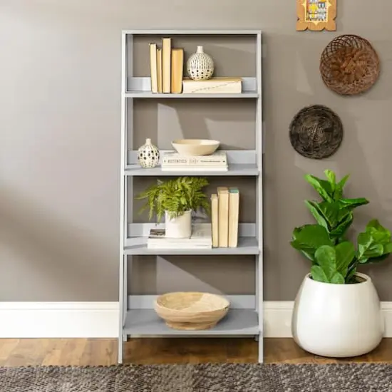 Walker Edison 55" Gray Modern Ladder Bookshelf {7}